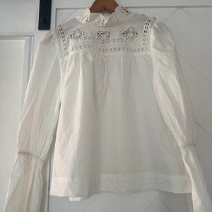 Free People White/Ivory Eyelet Cotton Shirt - Button Up High Neck XS NWT